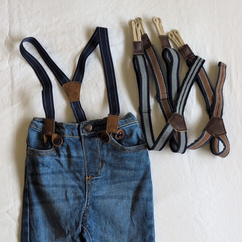 oshkosh baby b'gosh denim jeans suspender pants with extras 24 months